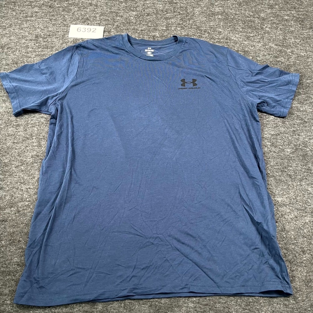 Under Armour T Shirt Mens XL Blue Cotton Loose Fit Spell Out Logo Crew Neck